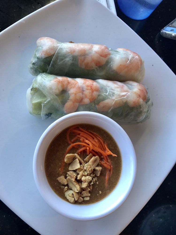 Shrimp spring rolls with peanut dipping sauce